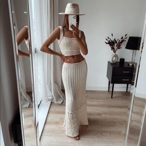 NWT Zara Openwork Crochet Knit Crop Tank Top + Skirt Set